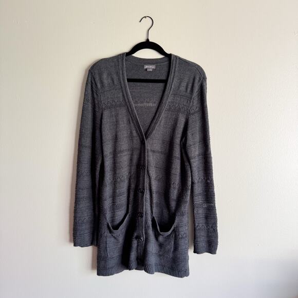 Eddie Bauer Grey Long Sleeve Printed Textured V Neck Pocket Front Cardigan - L - Picture 1 of 8